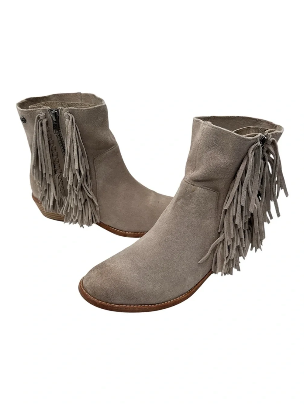 Zadig & Voltaire Pearce Fringe Ankle Booties Womens Size 8.5 Taupe Suede Leather